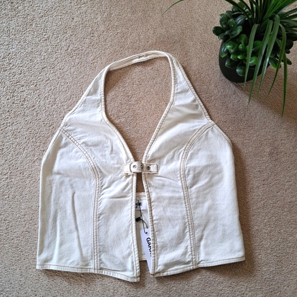 Garage Denim Halter Top Size Large Beige Buckle Front Denim Shirt NWT - Picture 16 of 16
